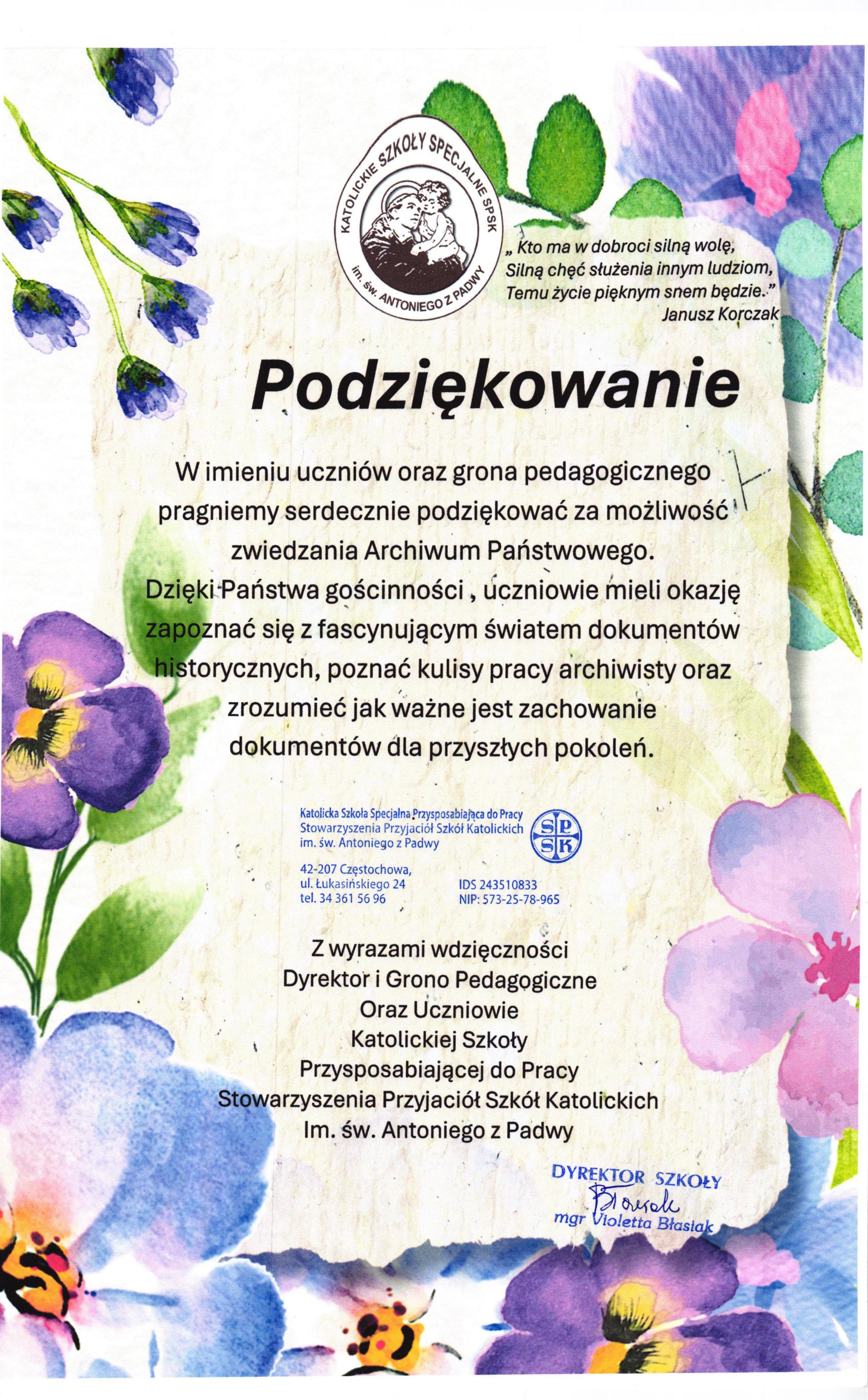 Podziękowanie Podziękowanie