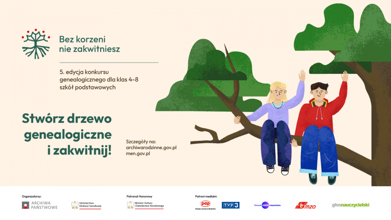 Plakat promujący konkurs &quot;Bez korzeni nie zakwitniesz&quot;