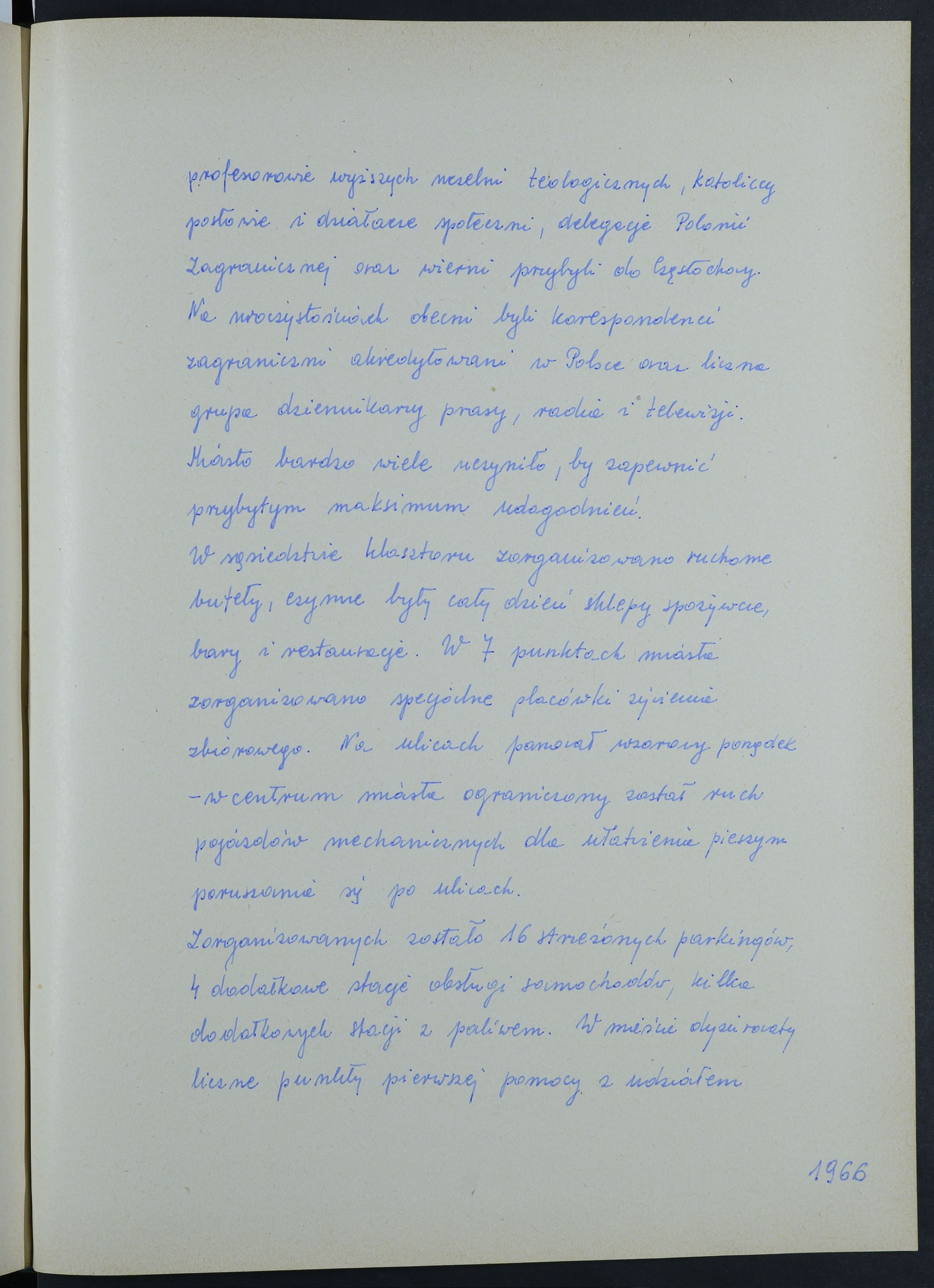 Fragment kroniki miasta Częstochowy z 3 maja 1966 roku, opisujące uroczystości jubileuszowe na Jasnej Górze