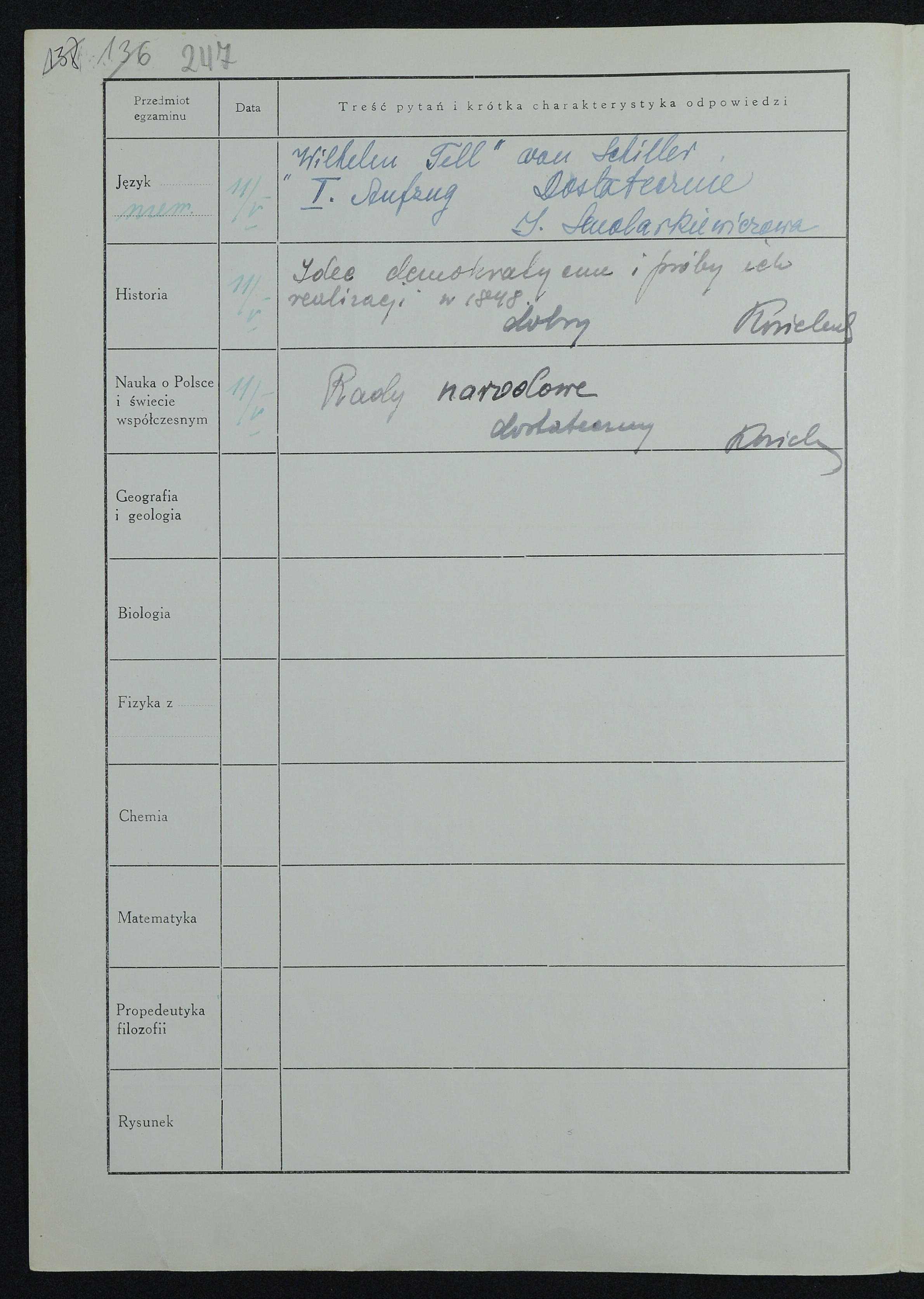 Protokół egzaminu dojrzałości w Liceum Ogólnokształcącym na nazwisko Kalina Jędrusik